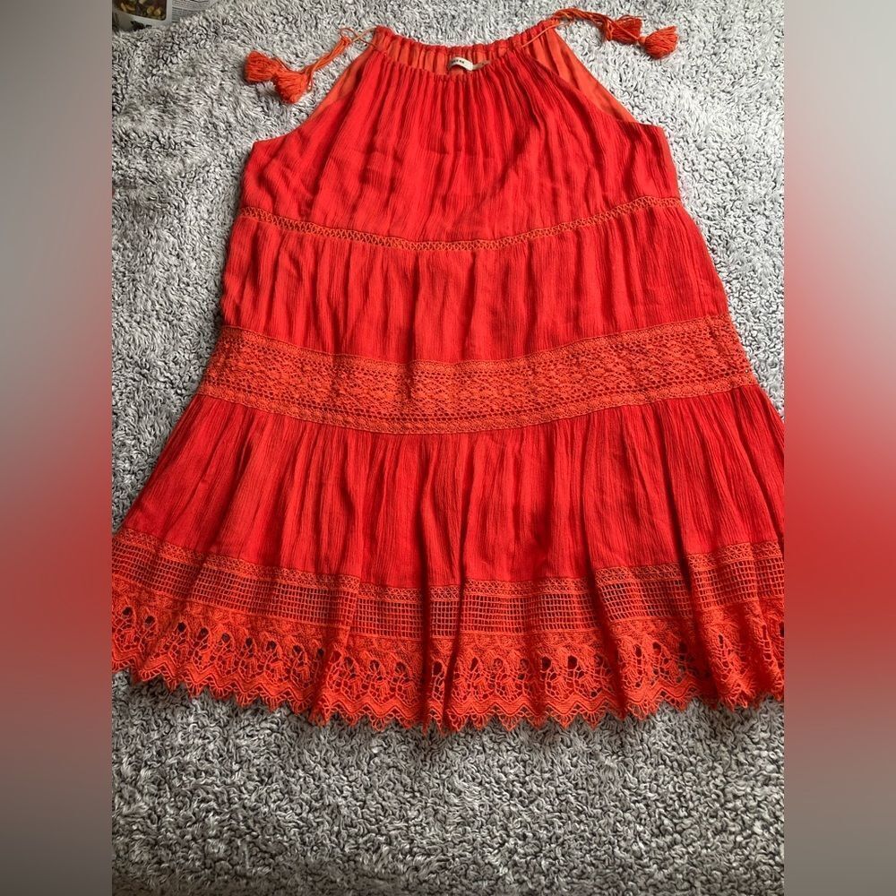 ANTHROPOLOGIE M Kimchi Blue Boho Summer Dress La Palma Crochet Inset Lined Dress - Picture 9 of 11